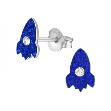 Rocket Ship - 925 Sterling Silver Kids Ear Studs with Crystal SD38012