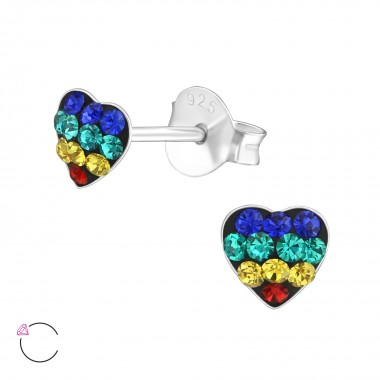 Heart - 925 Sterling Silver Kids Ear Studs with Crystal SD38033