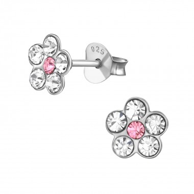 Flower - 925 Sterling Silver Kids Ear Studs with Crystal SD38296