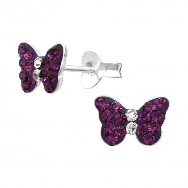 Butterfly - 925 Sterling Silver Kids Ear Studs with Crystal SD38297