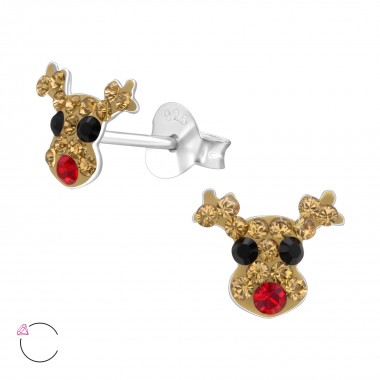 Reindeer - 925 Sterling Silver Kids Ear Studs with Crystal SD38471