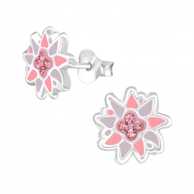 Flower - 925 Sterling Silver Kids Ear Studs with Crystal SD38505
