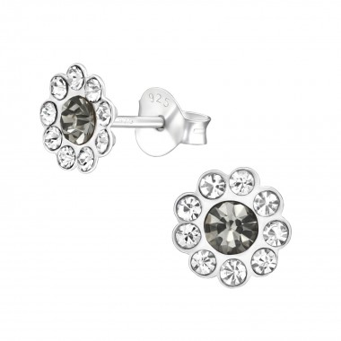 Flower - 925 Sterling Silver Kids Ear Studs with Crystal SD38582