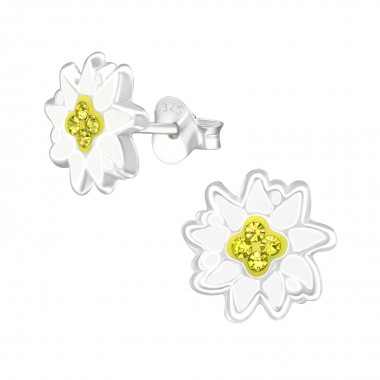 Flower - 925 Sterling Silver Kids Ear Studs with Crystal SD38584