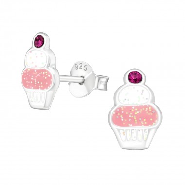 Cupcake - 925 Sterling Silver Kids Ear Studs with Crystal SD38641