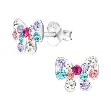 Bow - 925 Sterling Silver Kids Ear Studs with Crystal SD38675