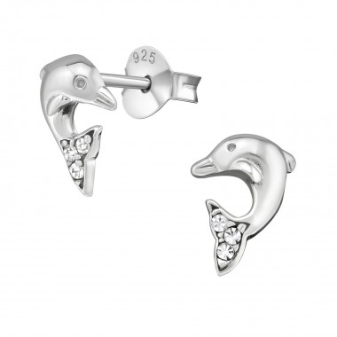 Dolphin - 925 Sterling Silver Kids Ear Studs with Crystal SD38937