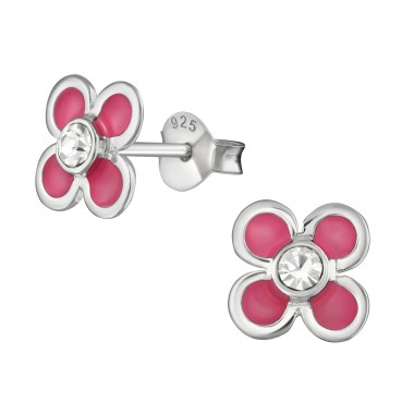 Flower - 925 Sterling Silver Kids Ear Studs with Crystal SD39018