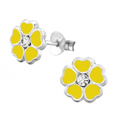 Flower - 925 Sterling Silver Kids Ear Studs with Crystal SD3912