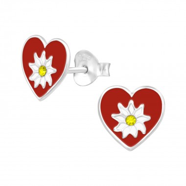 Heart - 925 Sterling Silver Kids Ear Studs with Crystal SD39399