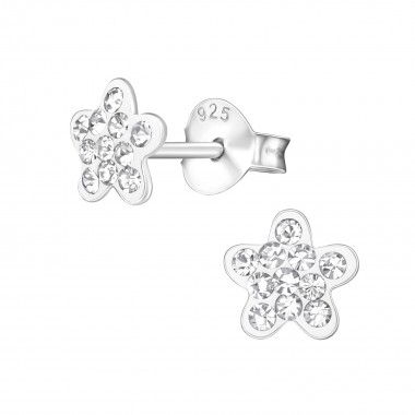 Flower - 925 Sterling Silver Kids Ear Studs with Crystal SD39400