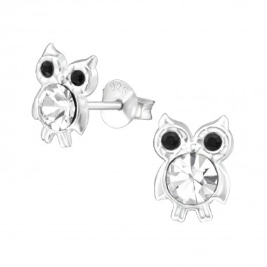 Owl - 925 Sterling Silver Kids Ear Studs with Crystal SD39419