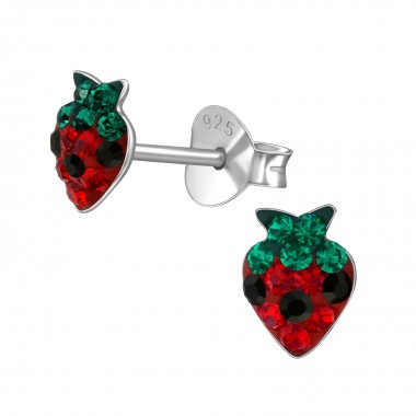 Strawberry - 925 Sterling Silver Kids Ear Studs with Crystal SD39420