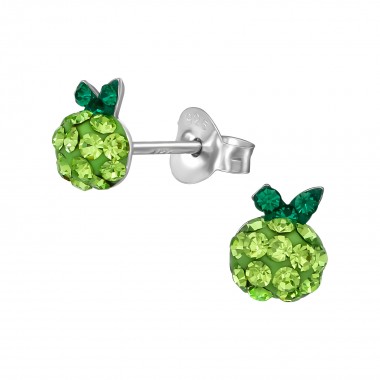 Apple - 925 Sterling Silver Kids Ear Studs with Crystal SD39424