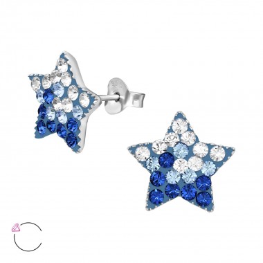 Star - 925 Sterling Silver Kids Ear Studs with Crystal SD39426