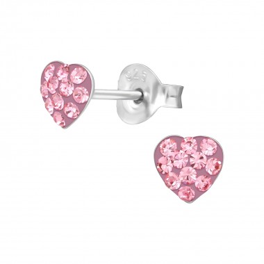 Heart - 925 Sterling Silver Kids Ear Studs with Crystal SD39452