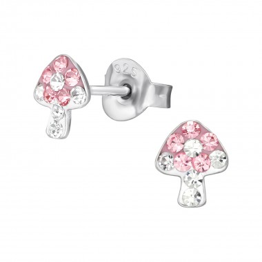 Mushroom - 925 Sterling Silver Kids Ear Studs with Crystal SD39458