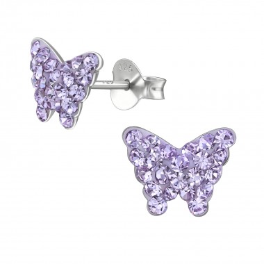 Butterfly - 925 Sterling Silver Kids Ear Studs with Crystal SD39638