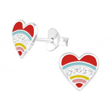 Heart - 925 Sterling Silver Kids Ear Studs with Crystal SD39646