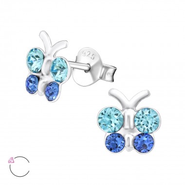 Butterfly - 925 Sterling Silver Kids Ear Studs with Crystal SD39703