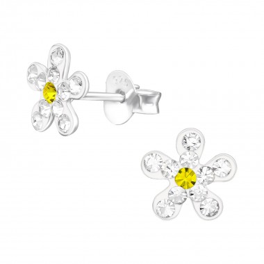 Flower - 925 Sterling Silver Kids Ear Studs with Crystal SD39822
