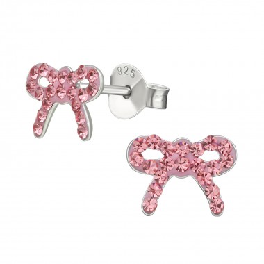Bow - 925 Sterling Silver Kids Ear Studs with Crystal SD39844