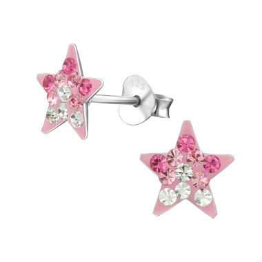 Star - 925 Sterling Silver Kids Ear Studs with Crystal SD39947