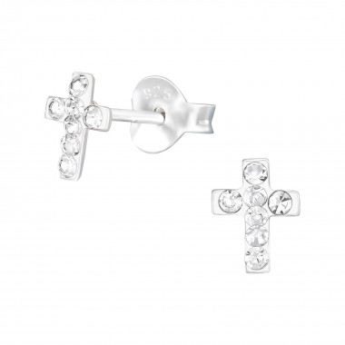 Cross - 925 Sterling Silver Kids Ear Studs with Crystal SD40682
