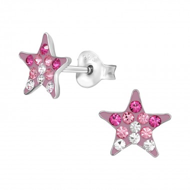 Star - 925 Sterling Silver Kids Ear Studs with Crystal SD40989