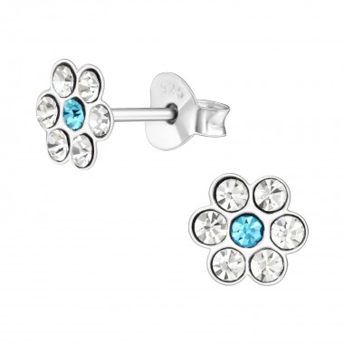 Flower - 925 Sterling Silver Kids Ear Studs with Crystal SD41021