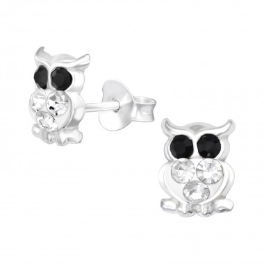Owl - 925 Sterling Silver Kids Ear Studs with Crystal SD41085