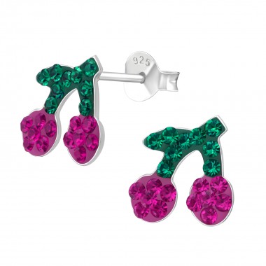 Cherry - 925 Sterling Silver Kids Ear Studs with Crystal SD41129