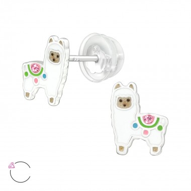 Alpaca - 925 Sterling Silver Kids Ear Studs with Crystal SD41928