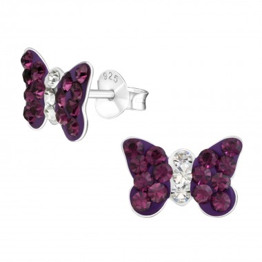 Butterfly - 925 Sterling Silver Kids Ear Studs with Crystal SD4939