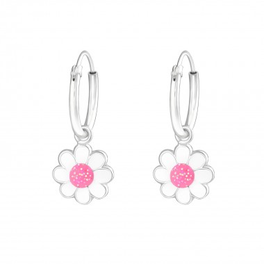 Flower - 925 Sterling Silver Kids Hoops SD28037