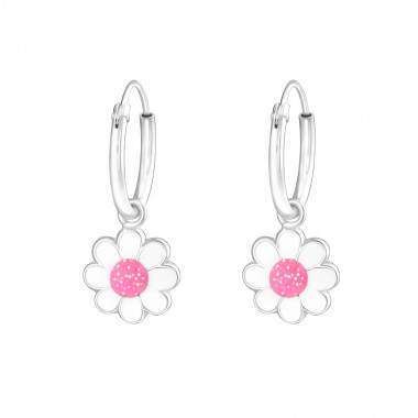 Flower - 925 Sterling Silver Kids Hoops SD28037