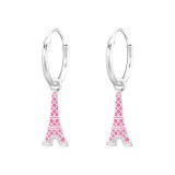 Hanging Eiffel Tower - 925 Sterling Silver Kids Hoops SD36481