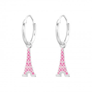 Hanging Eiffel Tower - 925 Sterling Silver Kids Hoops SD36481