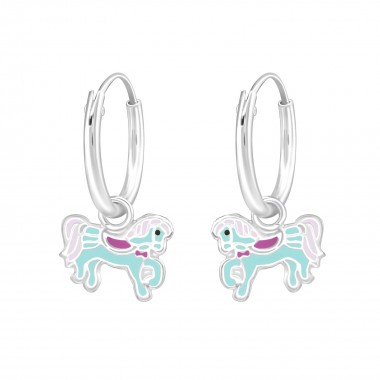 Hanging Pony - 925 Sterling Silver Kids Hoops SD36986