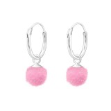 Hanging Pom Pom - 925 Sterling Silver Kids Hoops SD37175