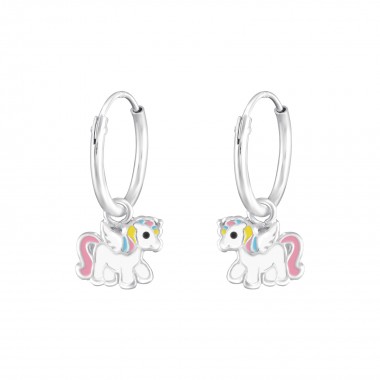 Hanging Unicorn - 925 Sterling Silver Kids Hoops SD38310