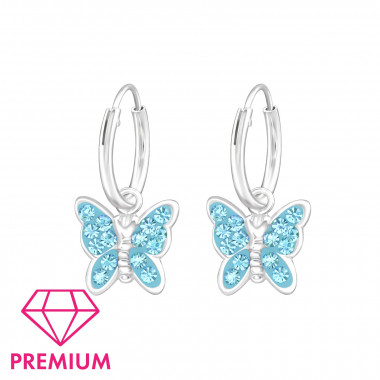 Hanging Butterfly - 925 Sterling Silver Kids Hoops SD38476