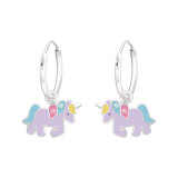 Hanging Unicorn - 925 Sterling Silver Kids Hoops SD41460