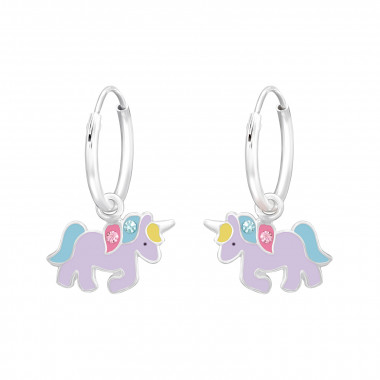 Hanging Unicorn - 925 Sterling Silver Kids Hoops SD41460