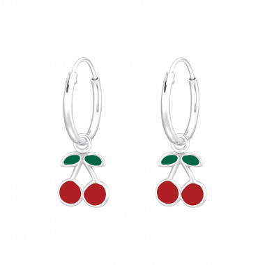 Hanging Cherry - 925 Sterling Silver Kids Hoops SD41554
