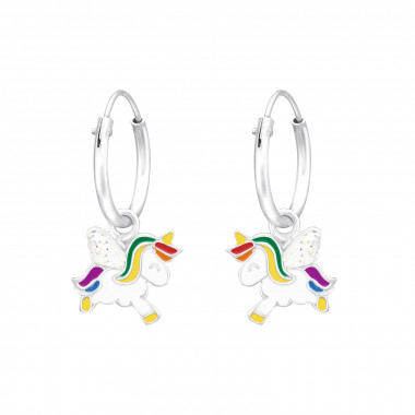 Hanging Unicorn - 925 Sterling Silver Kids Hoops SD41555