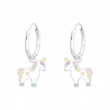 Hanging Unicorn - 925 Sterling Silver Kids Hoops SD41556