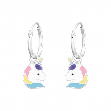 Hanging Unicorn - 925 Sterling Silver Kids Hoops SD41557