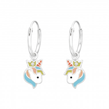 Hanging Unicorn - 925 Sterling Silver Kids Hoops SD41558