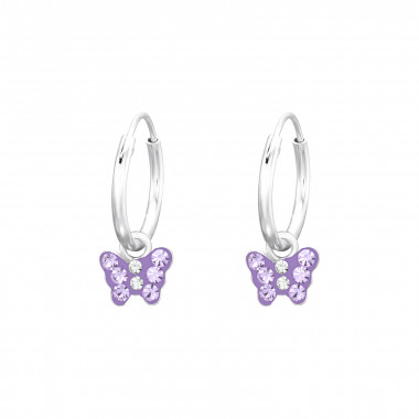 Hanging Butterfly - 925 Sterling Silver Kids Hoops SD41568